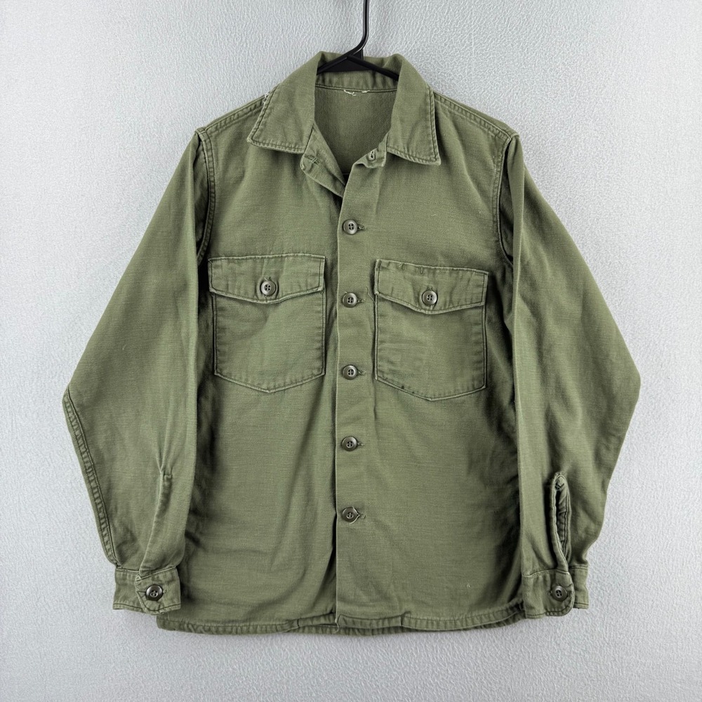 Vintage OG 107 Shirt Mens Small Vietnam Era Military Sateen Cotton 1970 70s
